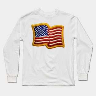 Embroidery American Flag Sticker Long Sleeve T-Shirt